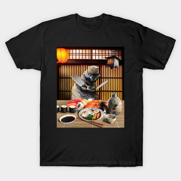 Chonk Cat Sushi Chef T-Shirt by Random Galaxy